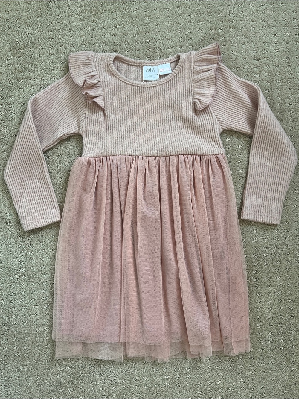 Zara girls long sleeve tulle dress pink size 4/5 NWT
